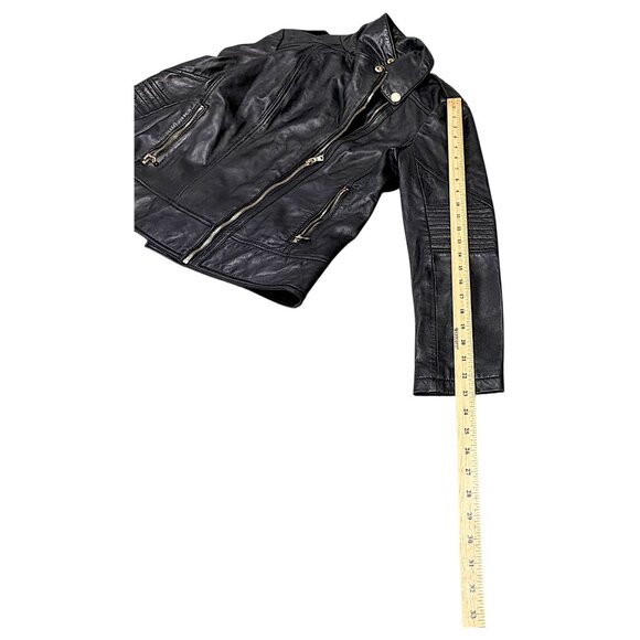 Guess Jacket Womens M Black Buttersoft Leather Moto Crop Goth Punk Biker Concert - Picture 7 of 16